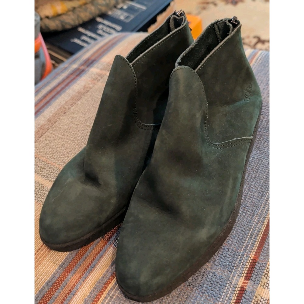ARCHE Women's Green Suede Leather Boots Booties 37 Made France US Size 6.5